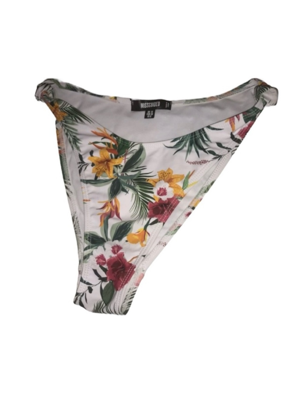 new missguided tropical floral high cut+waisted bikini bottoms size women’s 6